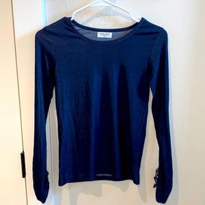 EUC Adorable Essentials Size 12 Girls Stretch Navy Blue Long Sleeve Top Shirt